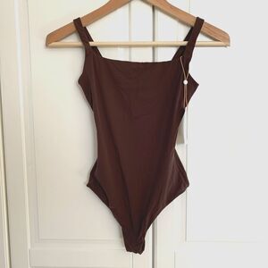 Quince Womens Second Skin Square Neck Tank Bodysuit Cocoa Brown XS